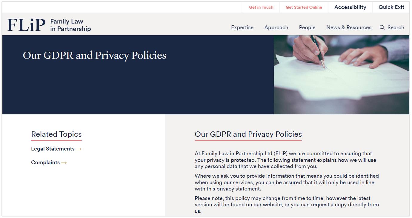 page de politique de confidentialité
